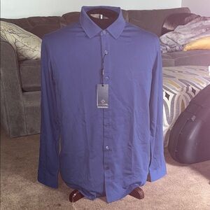 Royal Blue Dress Shirt with Classic Collar and Smooth Finish